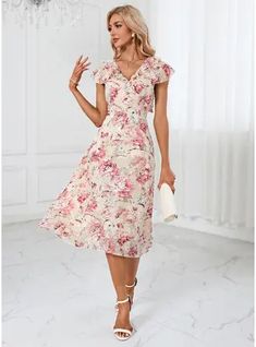 JJ's House No Cascading Ruffles Floral Print Jacquard Chiffon Midi V-Neck Spring Summer A-line Yes Apricot S Height:5.7ft(174cm) Bust:33.5in(85cm) Waist:26in(66cm) Hips:36in(91cm) Tea-Length Dress. #JJ's House #No #CascadingRuffles #FloralPrint #Jacquard #Chiffon #Midi #VNeck #Spring #Summer #Aline #Yes #Apricot #S #TeaLength #Dress Floral Tea Length Dress, Cascading Ruffles, House No, Chiffon Midi Dress, Tea Length Dresses, Capped Sleeve Dress, Tea Length, Custom Dresses, Color Swatches