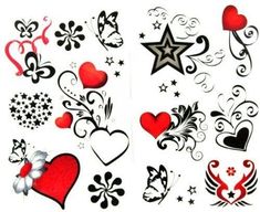 many hearts and stars on white background