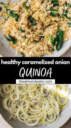 healthy scrambled onion quinoa with spinach and lemon