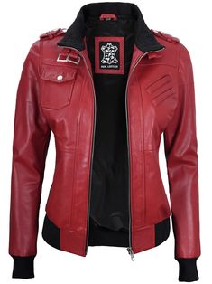 Make a bold statement with our Edinburgh Red Bomber Jacket With Hood. Constructed from high-quality leather, it boasts a striking red hue and includes a practical hood for versatile wear. Perfect for enhancing your wardrobe with style, whether for a night out or casual outings. Specification: 100% Real Lambskin Leather. Inner detachable hood with soft polyester. Drawstrings with YKK zip closure. Rib-Knit Cuffs and Hems. Belted & Buckle Collar. Five exterior and one internal pockets. Available in Red color finishing. Peplum Leather Jacket, Asymmetrical Leather Jacket, Racer Jackets, Leather Jacket For Women, Leather Jackets For Men, Buckle Collar, Varsity Jacket Women, Leather Varsity Jackets, Distressed Leather Jacket