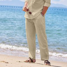 Season:Spring  Summer; Fabric:Linen Cotton Blend; Gender:Men's; Style:Casual,Fashion,Streetwear; Occasion:Daily,Going out,Outdoor; Fit Type:Regular Fit; Function:Breathable,Comfort; Waistline:Mid Waist; Pattern:Plain; Design:Elastic Waist,Drawstring; Brand:OUKU; Pants Type:Trousers,Beach Pants,Linen Pants,Summer Pants; Fly Type:Drawstring,Elasticity; Front page:FF; Listing Date:03/01/2023; Hips:; Length:; Waist:; Fit US Size:null; Fit UK Size:null; Fit EU Size:null Men’s Linen Trousers, Going Out Fashion, Men’s Linen Shorts, Linen Beach Pants, Mens Linen Pants, Pants Linen, Pants Summer, Cotton Linen Pants, Mens Linen