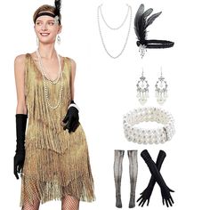 Season:All Seasons; Look After Me:Washable; Gender:Women's; What's in the box:Dress,Gloves,Stockings,Headwear,Bracelets  Bangles,Earrings,Neckwear; Types:Outfits,Flapper Dress,Accessories Set; Holiday:Halloween,Carnival,Masquerade; Style:Roaring 20s,1920s,Retro Vintage; Elasticity:Micro-elastic; Occasion:Carnival,Party / Evening,Party / Cocktail; Material:Polyster; Age Group:Adults'; Characters:The Great Gatsby; Pattern:Sequin,Tassel; Design:Sequins,Tassel Fringe; Neckline:V Neck; Listing Date:1 Summer Gatsby Style Flapper Dress For Costume Party, Flapper Dress For Costume Party, Summer Flapper Dress For Costume Party, Holiday Flapper Dress For Costume Party, Fitted Flapper Dress For Costume Party And Holiday, Vintage Fitted Party Costume, Dress Types, Carnival Masquerade, Masquerade Carnival