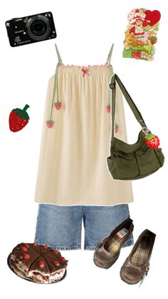 Whisper Of The Heart Inspired Outfit, Lamp Core Outfit, Cute Plus Size Outfit Ideas, Strawberry Core Outfit, Childish Outfits, Juminocore Outfit, Retro Summer Outfits, Fruit Fashion, Silly Clothes