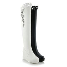 Wedges Heels, Club Office, Platform Wedge Heels, Black Boots Tall, Fur Coats Women, Fashion Korean, Kingdom Hearts, Casual Party, Tall Boots