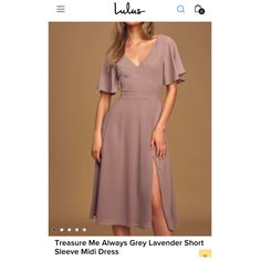 Brand New, Lavender, Xs Dusty Purple Dress, Spring Midi Dress, Spring Bridesmaid Dresses, Rehearsal Dinner Outfits, Midi Wedding Dress, Elegant Midi Dress, Midi Bridesmaid Dress, Grey Lavender, Short Sleeve Midi Dress