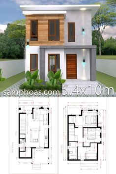 two story house plan with floor plans and measurements