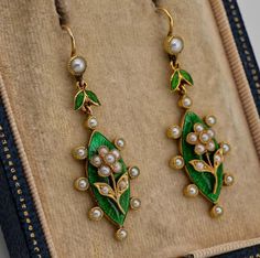 For Sale on 1stDibs - Forget Me Not Symbolism Delightful, romantic and beautiful drop earrings from the 19th century, holding the little Forget Me not flowers, bringing all Forget Me Not Flowers, Natural Pearl, Green Enamel, Forget Me Not, Natural Pearls, 19th Century, Drop Earrings, For Sale, Flowers