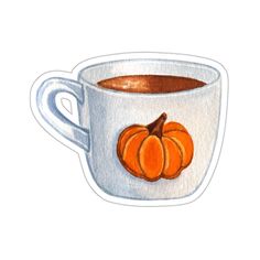 a drawing of a cup of coffee with pumpkins on it