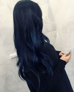 Midnight Blue Hair, Hair Color Swatches, Blue Black Hair Color, Blue Hair Highlights, Dark Blue Hair