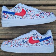 (eBay) Find many great new & used options and get the best deals for Nike Air Force 1 Custom "USA Splatter" Graffiti Red White & Blue Shoes Men Women at the best online prices at eBay! Free shipping for many products! Nike Casual Sneakers With Paint Splatter, Casual Blue Custom Sneakers With Paint Splatter, Casual Red Custom Sneakers With Waterproof Paint, Red Waterproof Paint Custom Low-top Sneakers, Custom Air Force Ones, Blue Shoes Men, Artsy Shoes, Painted Nikes, Nike Air Force 1 Custom