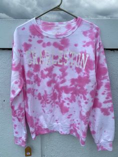 Small Tie Dye Sweatshirt - Ready to Ship!! ✰ Sizing is Unisex/Men's Sizing Wash & Care: ✰First Wash: Wash separately on cold ✰Future Washes: Wash however! We use high quality commercial-grade Dharma Trading Co Dyes that ensure your sweatshirt will not fade!  50% Cotton 50% Polyester  Please do not hesitate to contact me with any questions you may have! You can find us on Facebook and Instagram @tiedyemeupofficial. Thanks for looking! ❤️ Collegiate Pink Crew Neck Top, Sporty Relaxed Fit Tie Dye Tops, Pink Crew T-shirt For Fall, Pink Cotton Sweatshirt With School Spirit, Pink Collegiate Cotton Tops, Pink Cotton Sweatshirt For School Spirit, Pink Crew Neck T-shirt For Fall, Casual Pink Pre-shrunk Sweatshirt, Collegiate Pink Tops With Graphic Print