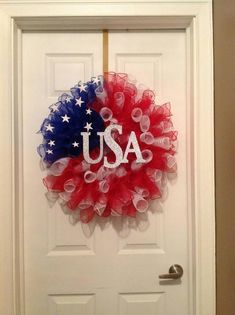 a wreath with the word usa painted on it