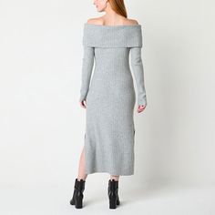 Level up your cold-weather wardrobe with this chic Worthington women's long-sleeve sweater dress in heather grey. It's made from soft knit fabric with a straight neckline, off-the-shoulder sleeves, and a midi-length. Complete the look with ankle boots. Closure Type: Pullover HeadNeckline: Straight NeckSleeve Length: Long SleeveSleeve Style: Off Shoulder SleeveApparel Length: 46 InchesDress Length: Midi LengthFiber Content: 77% Polyester, 20% Acrylic, 3% SpandexFabric Description: KnitCare: Mach… Sweater Dresses, Straight Neckline, Long Sleeve Sweater Dress, Medium Dress, Large Dress, Sweater Dress Women, Small Dress, Gray Dress, Soft Knits