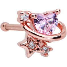 20 Gauge 1/4 Clear Pink Gem Rose Gold Tone Heart Star Nose Bone – BodyCandy Heart Nose Stud, Nostril Piercing, Nose Bone, Small Stars, Planet Saturn, Patriotic Jewelry, Gold Body Jewellery, Nose Bones, Long Gold Earrings