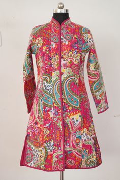 Welcome To Our Shop Product: One-Of-A-kind Handmade 100% Cotton Vintage Kantha Jacket. Color: Multi-color as Shown in Image. Fabric: 100% cotton ( Handmade In India ) The design of the jacket is very unique and very rare. Indian culture and associated with grace and beauty. Old hand made raali more then 1970s old pieces collected From villages Of Thar Desert converted into the vintage jacket and backside beautiful embroidery elephant work, This Raali belongs to higher caste people they give this Festive Pink Long Sleeve Outerwear, Festive Patchwork Long Sleeve Outerwear, Festive Long Sleeve Patchwork Outerwear, Casual Festive Outerwear, Festive Multicolor Patchwork Outerwear, Winter Festive Multicolor Embroidered Outerwear, Festive Multicolor Embroidered Winter Outerwear, Festive Multicolor Long Sleeve Outerwear, Casual Long Sleeve Festive Outerwear