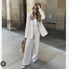 New With Tags Bloggers Favorite! Inseam 31.5" Beige Pants Outfits, Beige Pants Outfit, Pants Cream, Zara Jumpsuit, Beige Outfit, Satin Blazer, Beige Blazer, Rib Knit Cardigan, Beige Pants