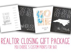 the realtor closing gift package for $ 50 is shown in three different colors and sizes