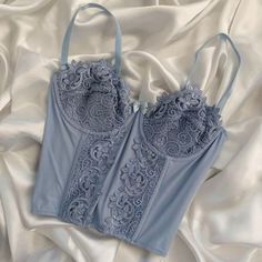 Blue Top Aesthetic, Blue Corset Outfit, Lingerie Top Outfit, Blue Outfit Aesthetic, Blue Corset Top, Corset Outfit, Blue Corset, Blue Outfit, Women Corset