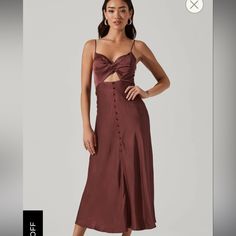 Astr The Label Farida Cutout Satin Midi Dress. Size Large. Never Worn And Has Been Sitting In The Package Since Purchased. Perfect For A Wedding! Neutral Bridesmaid Dresses, Cutout Midi Dress, Ariel Dress, Silk Floral Dress, Astr The Label, Rust Dress, Lilac Dress, Satin Midi Dress, Red Midi Dress