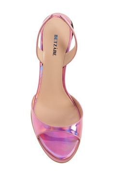 "Find BETZÁBE 100mm Slingback Sandal on Editorialist. A pedestal heel juts from the back to bring brand-signature shape to this holographic sandal. 3 3/4\" (100mm) heel Elasticized slingback strap Leather upper, lining and sole Made in Italy Designer Shoes" Pink Synthetic Slingback Sandals With Round Toe, Pink Open Toe Slingback Sandals With Heel Strap, Designer Pink Slingback Sandals, Pink Slingback Synthetic Sandals, Pink Slingback Sandals With Buckle Closure, Pink Mirror, Slingback Sandal, Designer Shoes, Leather Straps