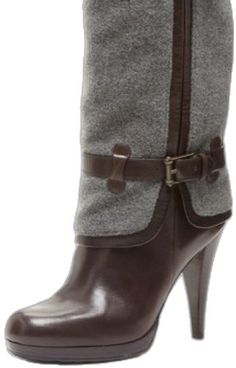 Chic Gray Winter Boots, Chic Gray Boots With Round Toe, Elegant Gray Winter Boots, Chic Gray Leather Boots, Elegant Gray Round Toe Boots, Gray Leather Boots For Fall, Gray Leather-sole Boots For Fall, Brown High Heels, Heel Boot