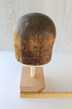 "Vintage Wood Millinery Hat Form Block on Wood Stand, Vintage Wooden Milliner's Hat Form/Block, Vintage Hat Display Use for its intended purpose or as a wig/hat display in your home or shop. Nice, solid heavy piece. Hat bock and stand measure approximately 16\" tall. Hat block itself measures approximately 5.25\" across the front x 6.5\" W x 8\" H. Circumference is 20.75\". Base measurement is 5\" x 6\". Hat block is attached to the stand and does not come apart. In good vintage condition with s Hat Blocks Wooden, Vintage Hat Display, Vintage Distressed Curved Bill Hats, Vintage Adjustable Distressed Brown Hat, Vintage Felt Cloche Hat, Cast Iron Fence, Hat Form, Letterpress Drawer, Tall Hat