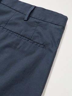 Incotex's Bermuda shorts are cut slim from crisp stretch-cotton poplin that's naturally cooling. They have a classic four-pocket construction complete with an extra coin pouch and belt loops. Navy Cotton Bottoms With Hip Pockets, Navy Relaxed Fit Cotton Pants, Navy Cotton Pants With Relaxed Fit, Classic Straight Leg Fitted Shorts, Classic Fitted Straight Leg Shorts, Business Casual Bermuda Cotton Shorts, Bermuda Workwear Pants With Pockets, Classic Cotton Shorts For Business Casual, Cotton Bottoms With Straight Hem