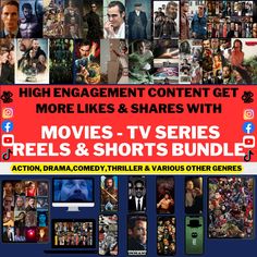 an advertisement for movies and tv series reels, with images of people in the background