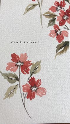 a card with red flowers on it and the words gust's little branch written in black