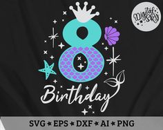 a birthday shirt with the number eight on it and stars in the sky behind it