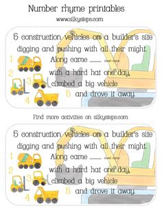 printable worksheet for children to learn how to build a construction truck and tractor