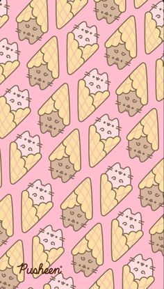 a pink background with cats and waffles on it