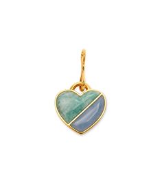 Heart Pendant in Ocean. Large charm with amazonite and angelite heart set in gold-plated brass, with s-hook. Modern Jewelry With Heart Charm For Gift, Modern Jewelry With Heart Charm As Gift, Elegant Everyday Amazonite Jewelry, Modern Heart Charm Jewelry For Everyday, Modern Everyday Jewelry With Heart Charm, Mood Necklace, Pearl Collar, Ocean Heart, Hoop Charms