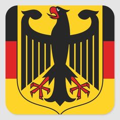 the emblem of germany is shown in this square sticker, which features an eagle and two