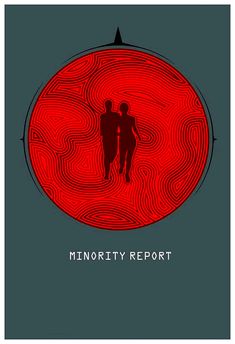 a red circle with the words minority report on it and an image of two people standing in