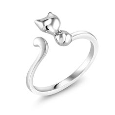 Silver Cat Design Ring, Adjustable Sterling Silver Cat Design Rings, Sterling Silver Cat Design Rings For Anniversary, Silver Cat Design Promise Ring, Adjustable Cat Design Rings, Silver Ring With Cat Design For Anniversary, Silver Promise Ring With Cat Design, Silver Anniversary Ring With Cat Design, Anniversary Sterling Silver Rings With Cat Design