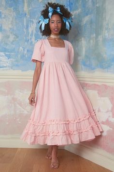 Antionette Dress - Frosting — Dynasty George Marie Antoinette Style Fitted Spring Dress, Fitted Marie Antoinette Style Spring Dress, Regency Style Empire Waist Dress With Ruffles, Feminine Square Neck Prairie Dress, Spring Regency Style Dress With Ruffles, Regency Style Ruffled Spring Dress, Feminine Empire Waist Dress With Ruffle Hem, Regency Style Dress For Garden Party With Fitted Bodice, Elegant Prairie Dress With Ruffles And Empire Waist