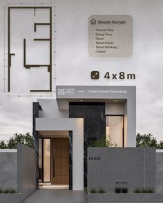 an architectural rendering of a modern house with the number 4x8m on it