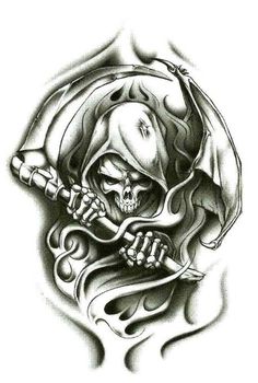 a black and white drawing of a skeleton with a guitar in his hand, holding a flame