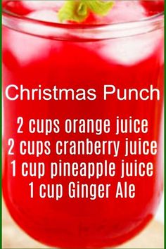 christmas punch recipe with 2 cups orange juice and cranberry juice 1 cup pineapple juice 1 cup ginger ale