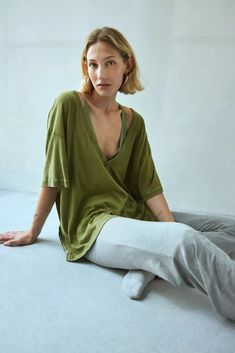 Out From Under Jamie Slouchy V-Neck Tee | Urban Outfitters Cotton Relaxed Fit V-neck Top For Loungewear, Relaxed Fit Cotton V-neck Top For Loungewear, Spring Oversized V-neck T-shirt, Oversized Green V-neck Top, Soft-washed Relaxed Fit V-neck Tops, Relaxed Summer T-shirt For Relaxation, Relaxed V-neck T-shirt For Spring, Versatile V-neck T-shirt For Loungewear, Casual Slouchy V-neck Tops