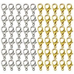 PRICES MAY VARY. Package Includes: Each package comes with 100 pieces lobster clasps, 50 each in gold and silver. Material: These lobster claws clasps are made of high-quality metal alloy material. Size: The size of the lobster clasp is approximately 12mm x 6mm/0.47in x 0.24in. Easy to Use: The lobster clasps are easy to open and close. Widely Application: The lobster clasp is fit for most jump rings and chain, perfect for handmade jewelry and DIY crafts, bracelets, necklaces, earrings, key chai Diy Collier, Jewelry Clasps, Making Accessories, Bracelet Diy, Accessories Handmade, Diy Schmuck, Bijoux Diy, Accessories Diy, Handmade Necklace