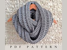 "PATTERN ONLY  NOT A FINISHED PRODUCT Knitting pattern for an Easy Ribbed Infinity Scarf. The scarf is both fashionable and comfortable to wear. You can knit it for yourself or as a wonderful gift for loved ones. This pattern is very easy to follow. The file contains tutorial videos explaining how to do each step you will follow while knitting the scarf.  It's beginner-friendly.  This scarf is knit flat and sewn from the ends. LEVEL 1:  Beginner REQUIREMENTS: Cast on, knit, purl, bind off and sew. SIZE   7\"/18cm wide and 60\"/150 cm in circumference. YARN 330 yard/300m  Bulky Yarn Yarn Gauge 12sts per 4\"/10 cm  RECOMMENDED YARNS; Alize Superlana Maxi %25 wool %75 acrylics (yarn used in the scarves in the pictures). Hobbii Amigo Chunky %100 acrylic. Bernat Softee Chunky %100 acrylic. NEED Scarf Pattern Knitting, Infinity Scarf Knitting Pattern, Snood Pattern, Bernat Softee Chunky, Scarf Knitting Pattern, Infinity Scarf Pattern, Ribbed Scarf, Knit Purl, Scarf Knitting