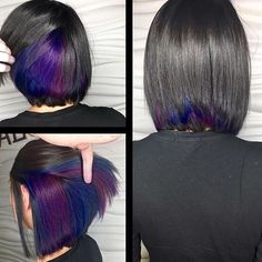 Hidden galaxy underlights by @reignsalonandspa  Get featured: #modernsalon Galaxy Highlights, Underlights Hair, Peekaboo Highlights, Galaxy Hair, Hair Color Purple, Haircut And Color, Rainbow Hair, Great Hair, Hair Today