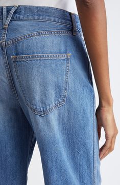 A high waist counterbalances the wide-leg silhouette of nonstretch jeans crafted in the USA with plenty of pockets and raw, frayed hems. 32 1/2" inseam; 22" leg opening; 13" front rise; 14 1/2" back rise (size 29) Zip fly with button closure Five-pocket style 100% cotton Machine wash, line dry Made in the USA Jean Crafts, Veronica Beard, Wide Leg Jeans, Leg Jeans, High Waist, Wide Leg, Nordstrom, High Waisted