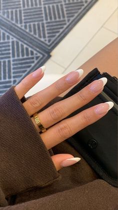 Long Rounded French Tip Nails, Round Nails Acrylic French Tip, Xs Almond Nails French, Natural French Tip Almond Nails, Round French Tips Acrylics, Round French Tip Nails Acrylics Long, Long Round French Nails, Classic Almond French Nails, French Tip Nails Different Shapes