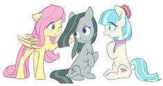 three ponies are sitting next to each other