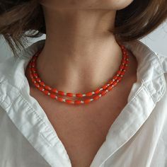 < Orange coral necklace with blue glass beads > This product made according to the model of authentic traditional Ukrainian jewelry. The coral is modern, the design is vintage. Like 99% of the coral on the market these days, this coral has been dyed. I use bamboo coral which is not endangered or threatened in any way, unlike natural pink or red coral (the production of which is forbidden almost everywhere in the world). Bamboo coral doesn't mean it's not organic. Every bead of it has a dis Coral Pattern, Wedding Jewellery Collection, Red Jewelry