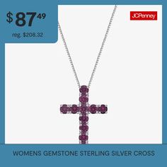 Features: Religious Jewelry, Quick ShipJewelry Closure: Spring Ring ClaspLink Construction: SolidSetting: ProngShape: CrossStone Cut: RoundMetal Color: WhiteChain Length: 18 InchChain Width: 1 MillimetersPendant Length: 25mmPendant Width: 18mmChain Construction: BoxCare: Wipe CleanStone Type: 11 Lab Created RubyAuthenticity: Lab Created StoneBirthstone: July BirthstoneMetal: Sterling SilverNecklace Type: Pendant NecklacesPendant & Charms Type: PendantsCountry of Origin: Imported Valentine's Day Crystal Pendant Necklace, Sterling Silver Necklaces With Stones, Crystal Cross Jewelry For Jewelry Making, Sterling Silver Cross Pendant Jewelry For Valentine's Day, Fine Jewelry Cross Shaped Gemstone, Anniversary Crystal Pendant Necklace, Gemstone Crystal Jewelry, Sterling Silver Cross Necklace With Gemstone, Amethyst Jewelry For Valentine's Day