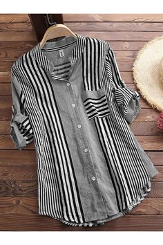 Black Striped Linen Shirt, Casual Long Sleeve Shirts, Sleeves Blouse, Striped Long Sleeve Shirt, Oversized Pullover, Shirts For Women, Print Blouse, Striped Linen, Outfit Casual